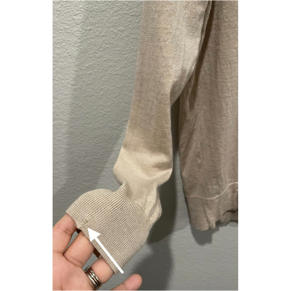 THEORY Tan Beige Long Sleeve V-Neck Sweatshirt - Picture 4 of 4